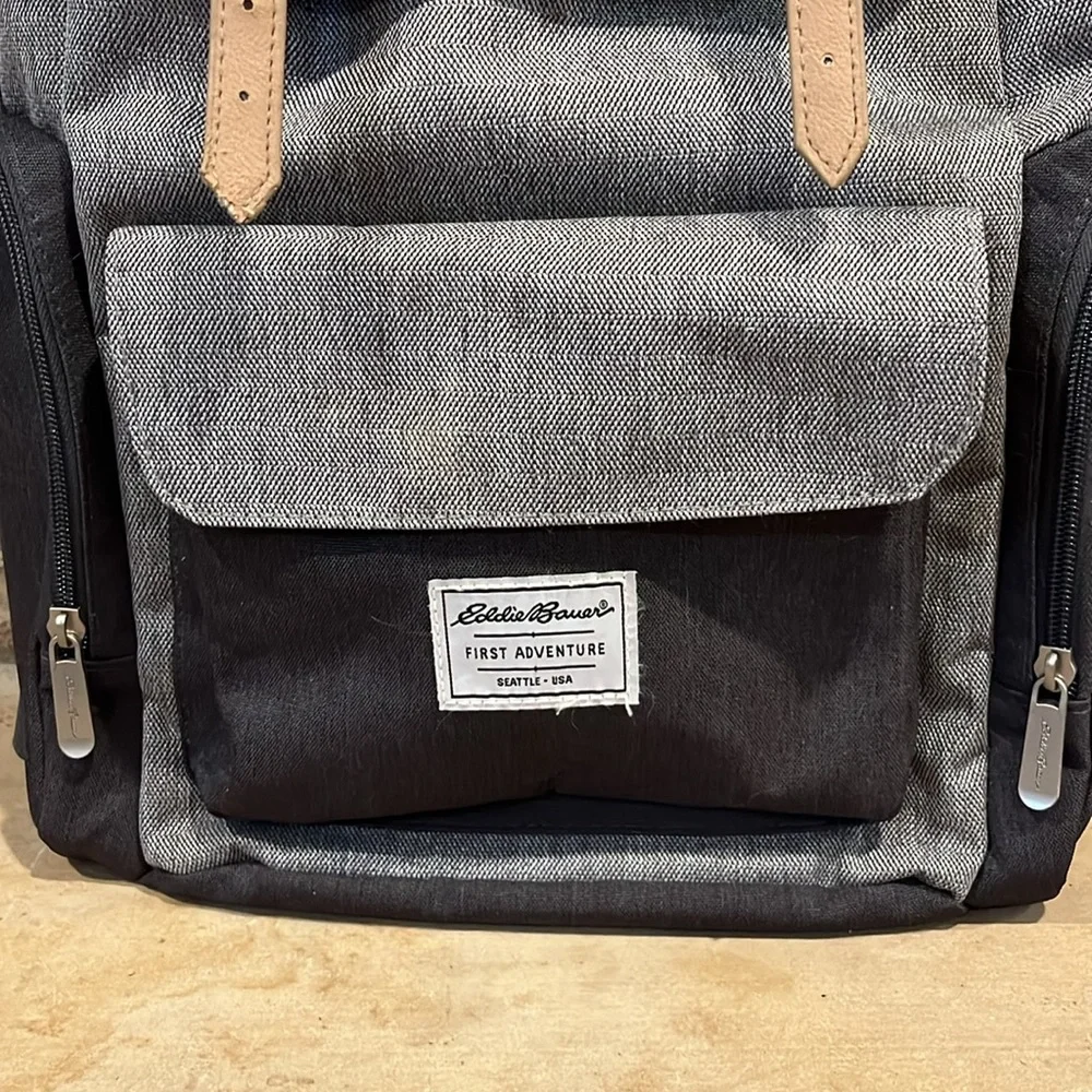 Eddie Bauer Diaper Backpack with Changing Pad Heather Grey Drawstring